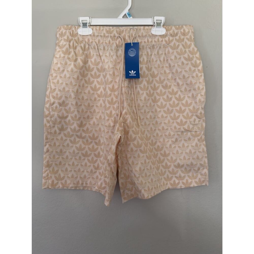 NWT Adidas Logo Graphics Monogram Allover Print Peach Men’s Short Drawstring Med
